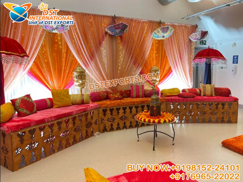 Muslim Mehndi Event Stage With Moroccan Style Seating
