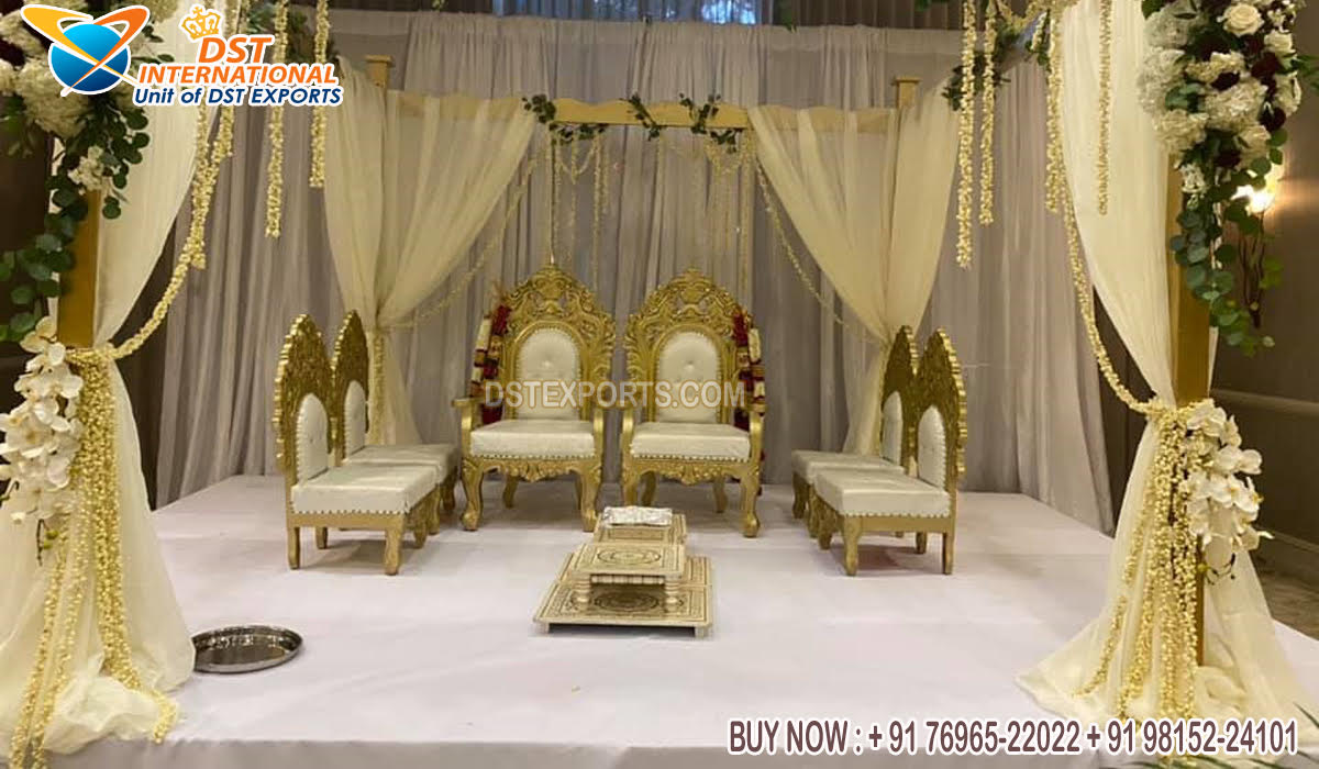 Royal Hand Carved Wooden Mandap Chairs Decor
