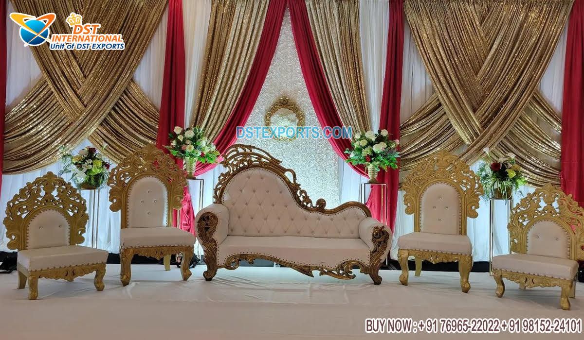 Traditional  Carved Wooden Wedding Sofa with Chairs