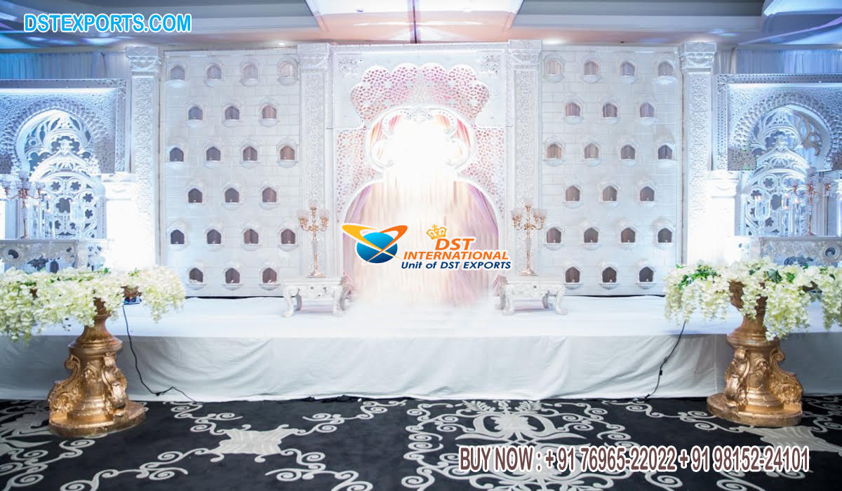 Fantastic White Theme Wedding Stage Decoration
