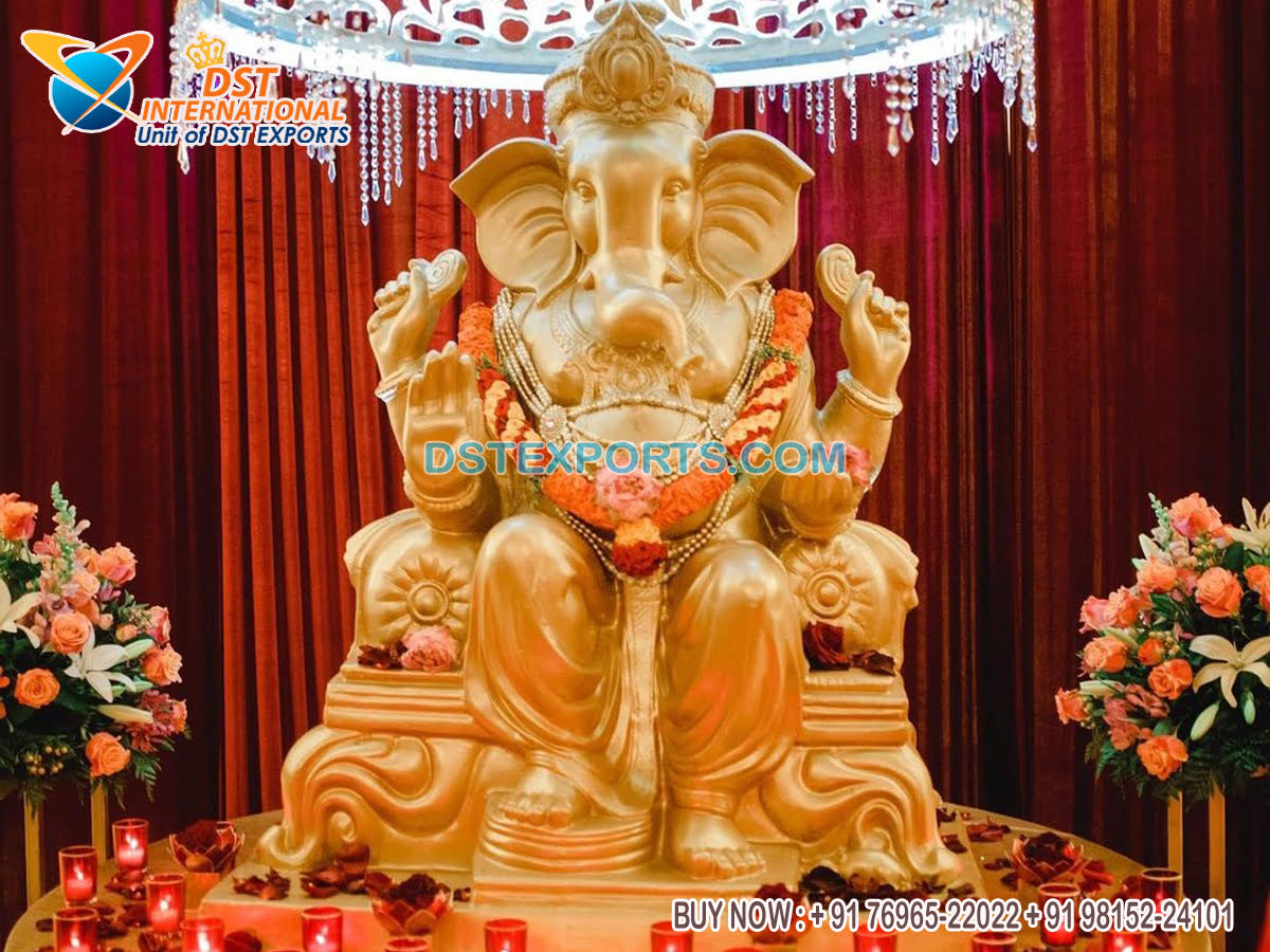 Big Golden Lord Ganesha Statue For Wedding Decor