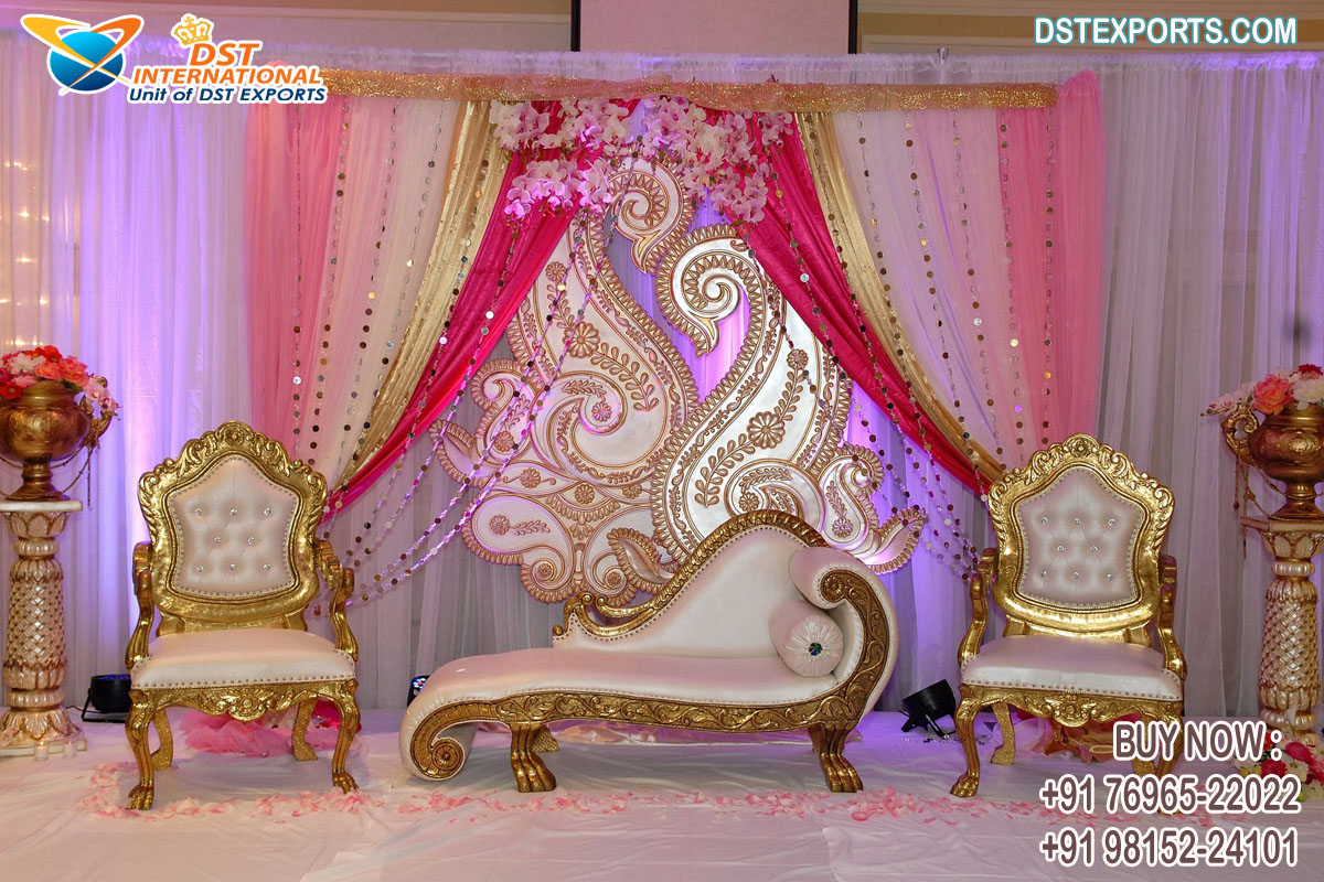 Stylish White Gold Wedding Stage Sofa Set