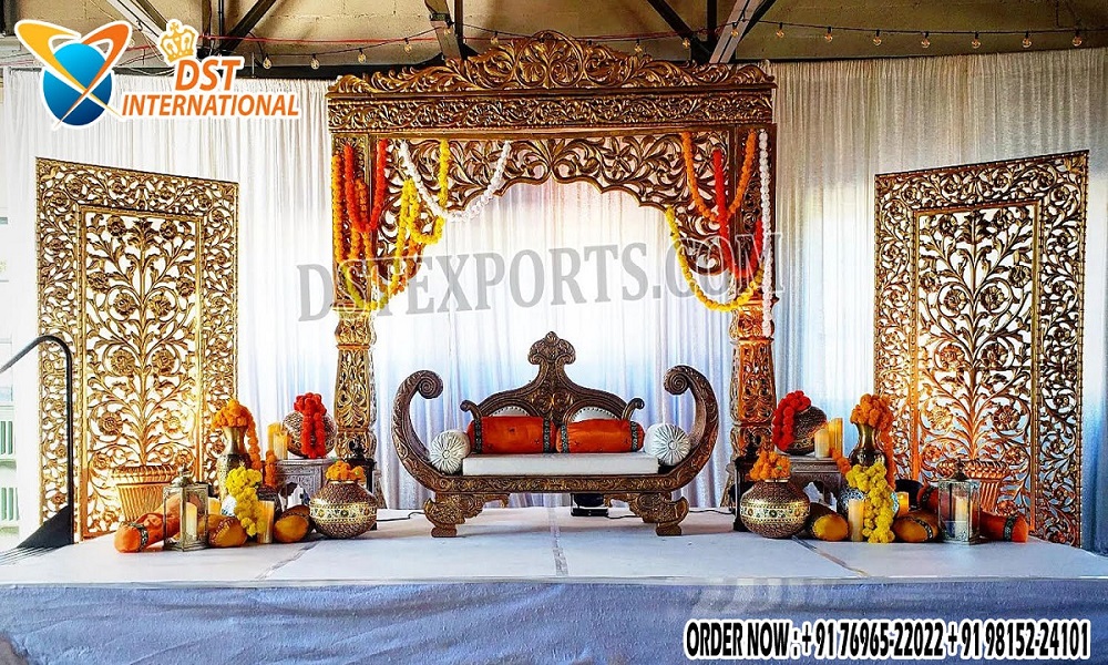 Mughal Theme Wedding Golden Stage Decor