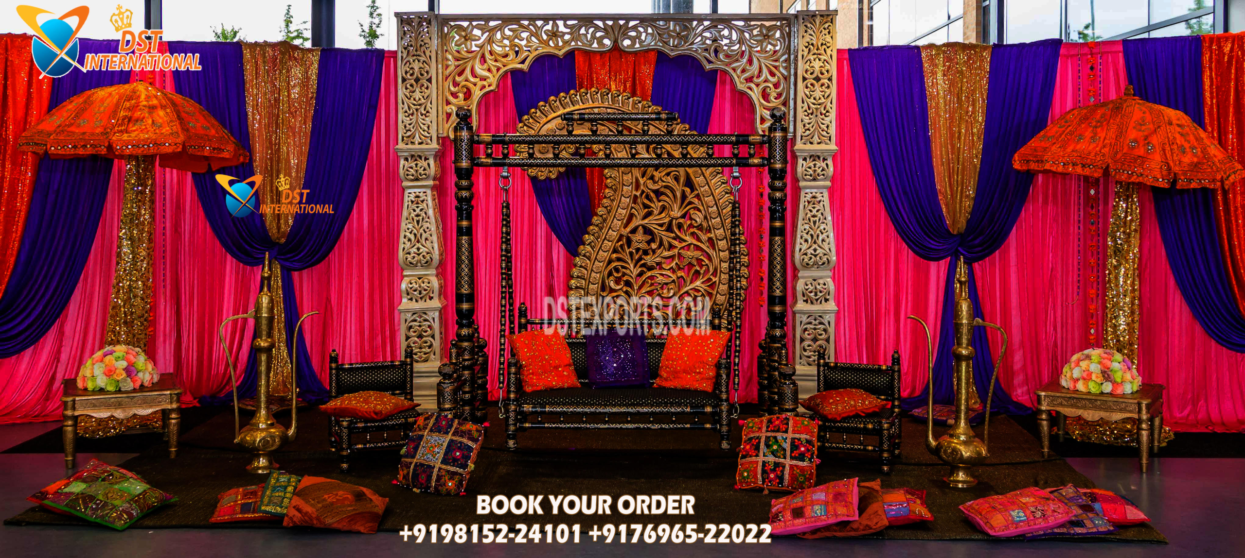 Royal Look Mehndi Stage With Swings Decor