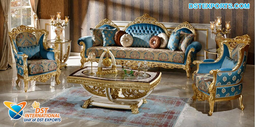 Victorian Gold Finish Living Room Sofa Set