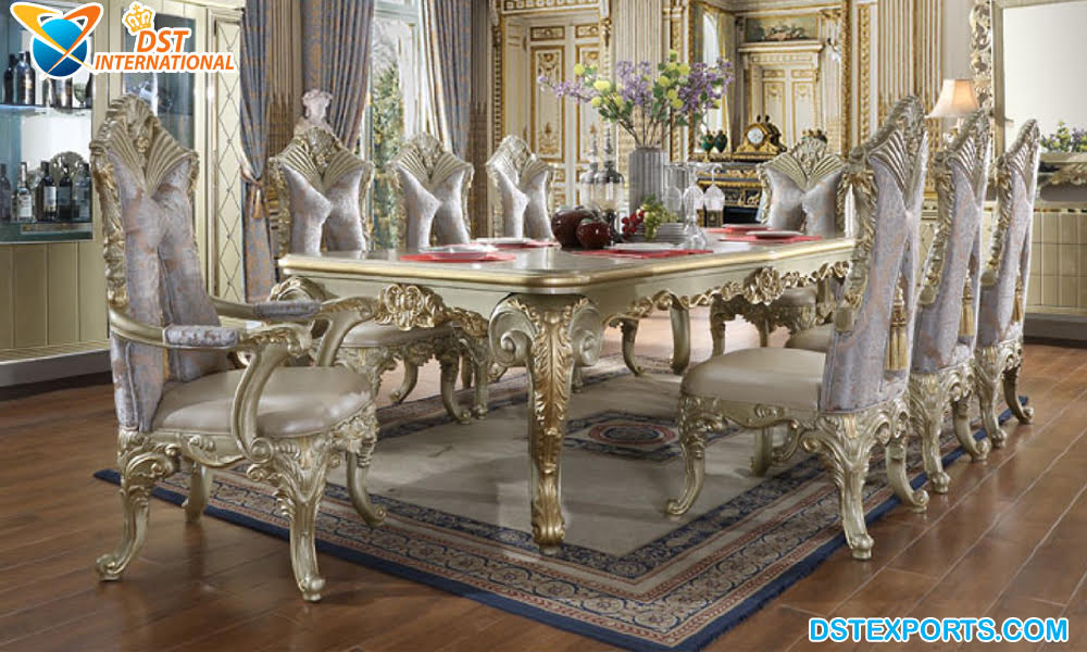 Traditional Silver Finish Dining Table Set