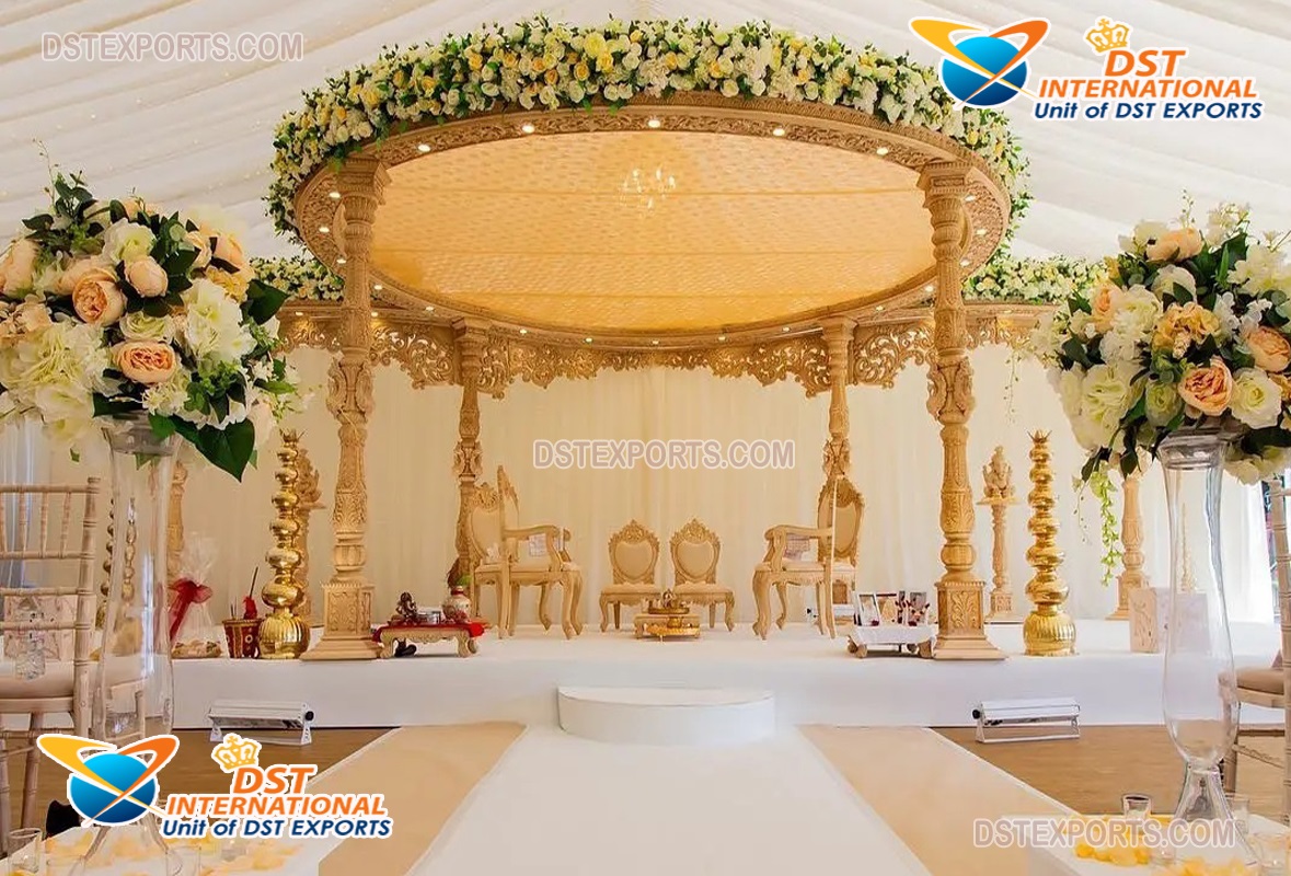 Gorgeous Indoor Wedding Wooden Mandap Decor
