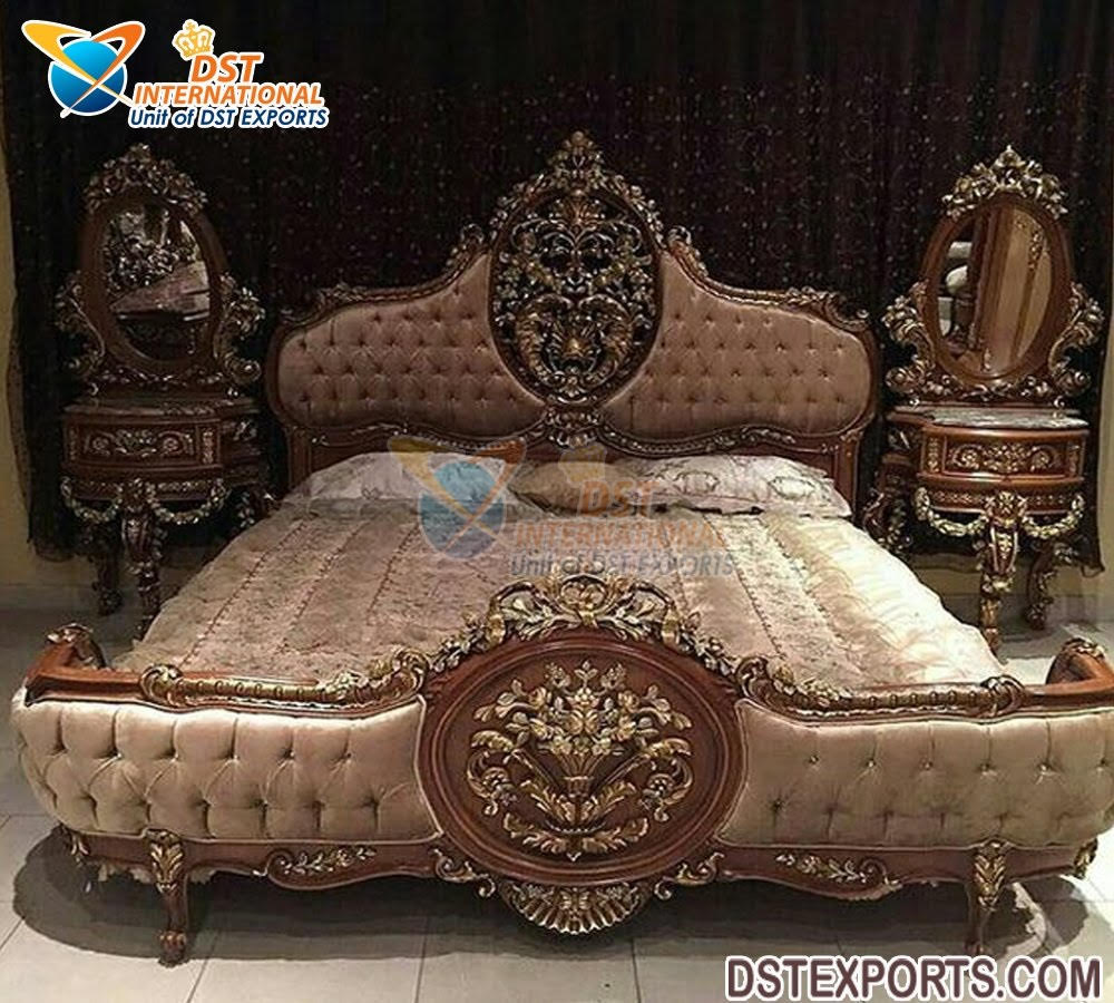 Heavy Carved King Size Bed With Nightstands