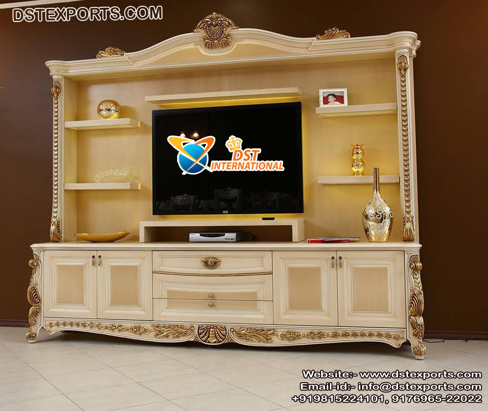 Exclusive Design Teak Wood TV Stand & Cabinet Set