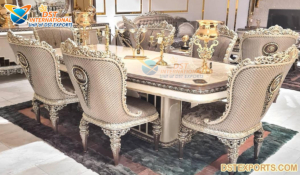 French Style Silver Finish Dining Table With Chairs