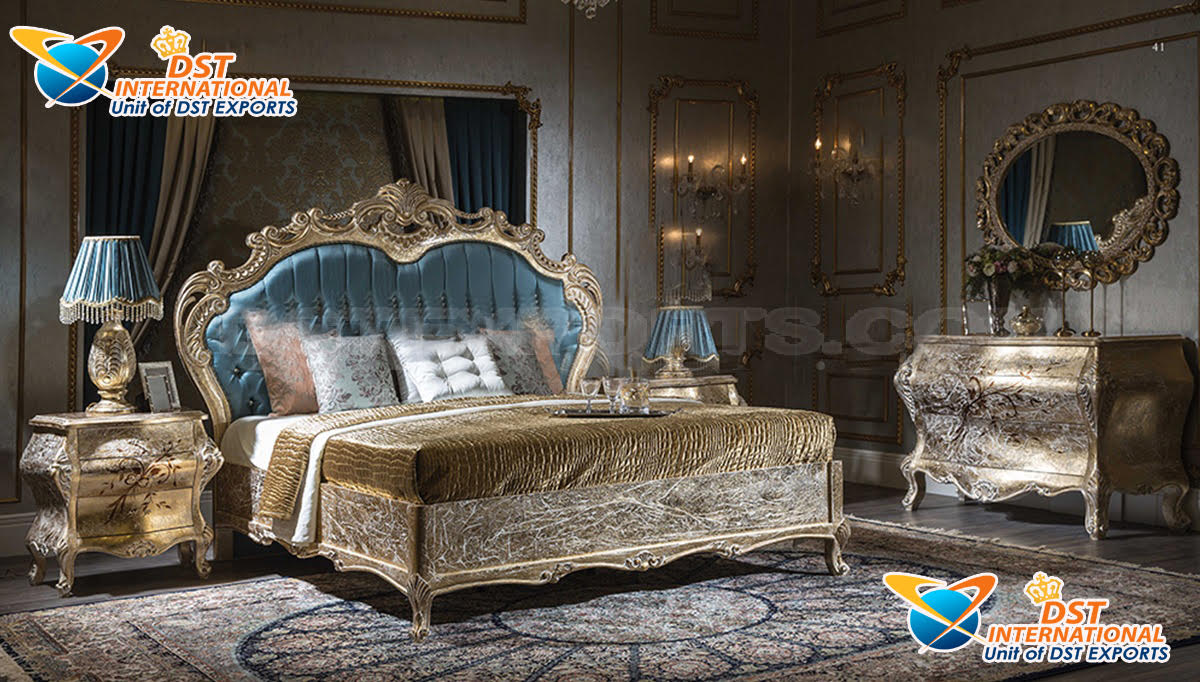 Gold Metallic Finish Bedroom Furniture Set