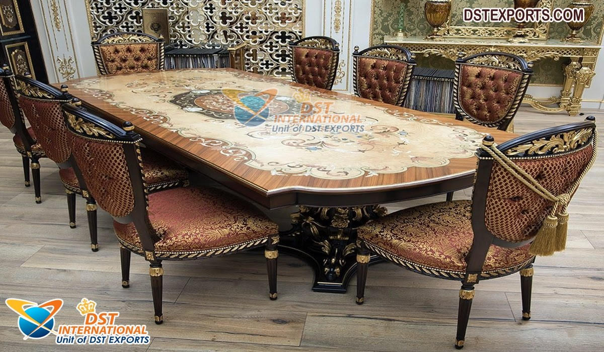 Rectangle Hand Carved Dining Table Furniture Set