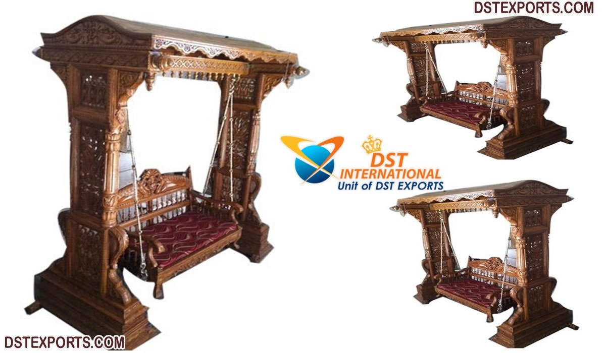 Teak Wooden Hand Carved Swing/ Jhula For Home