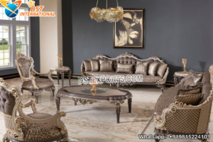 Regal Style Living Room Metallic Finish Sofa Set