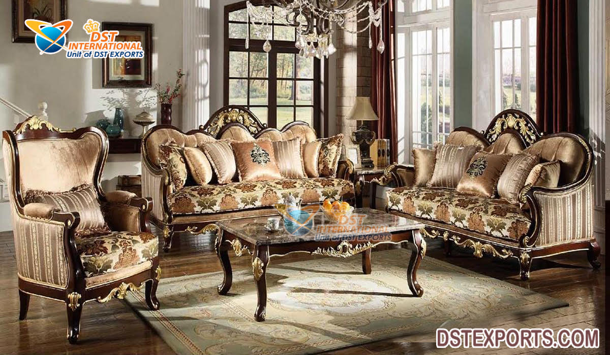 Royal Glossy Brown Finish Living Room Furniture