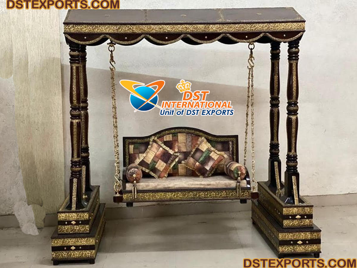 Black & Gold Finish Wooden Jhula For Home