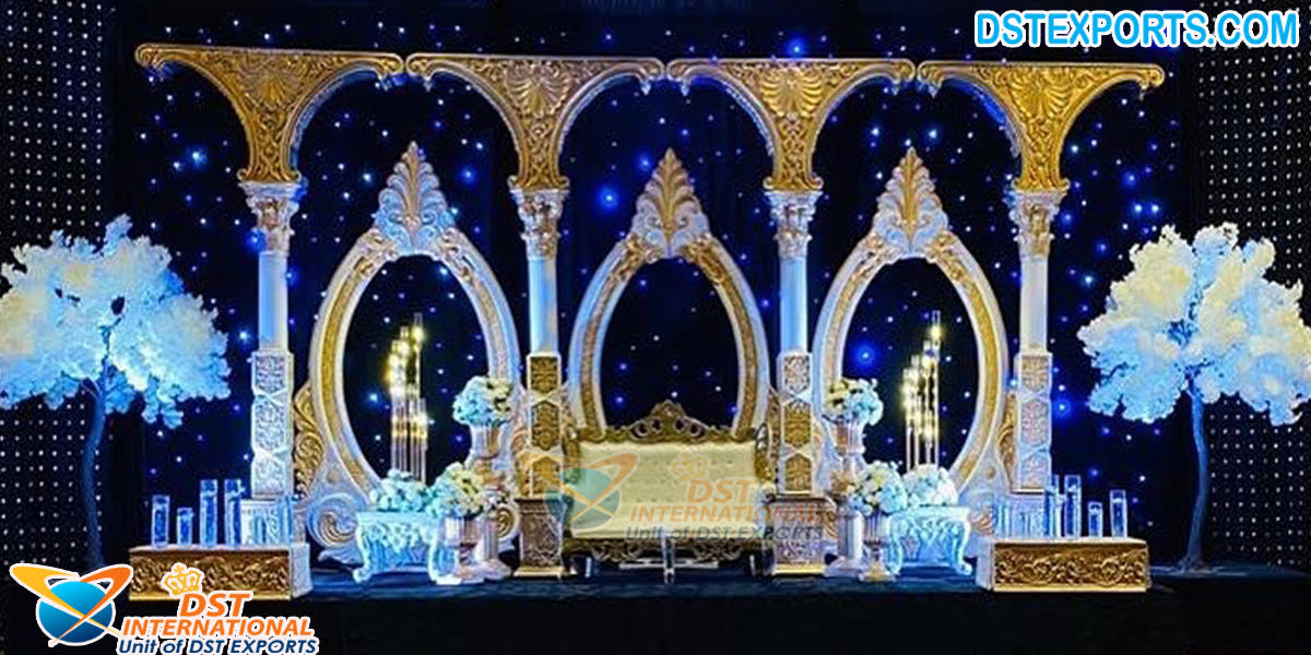Elegant White & Gold Wedding Stage Decoration