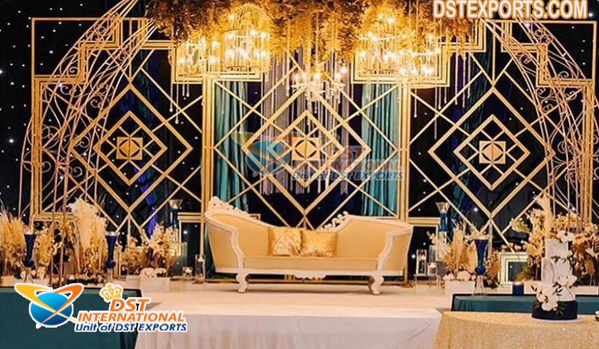 Golden Metal Arches Panel For Wedding Stage