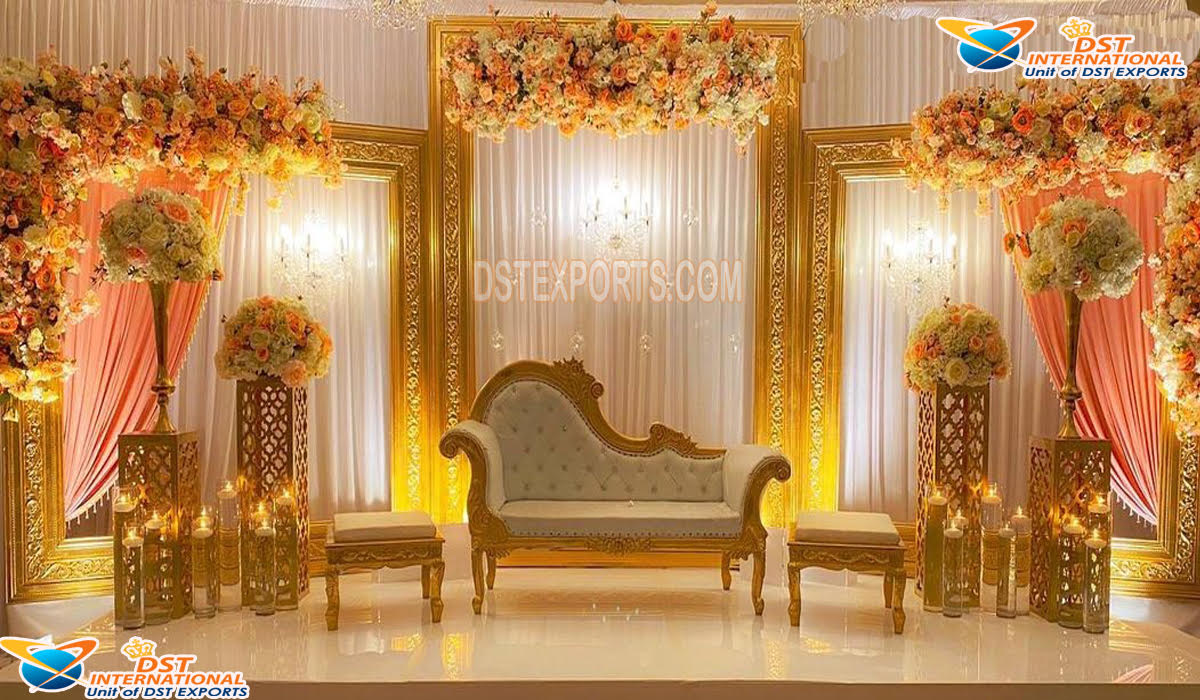 Golden Finish Photo Frames For Wedding Stage