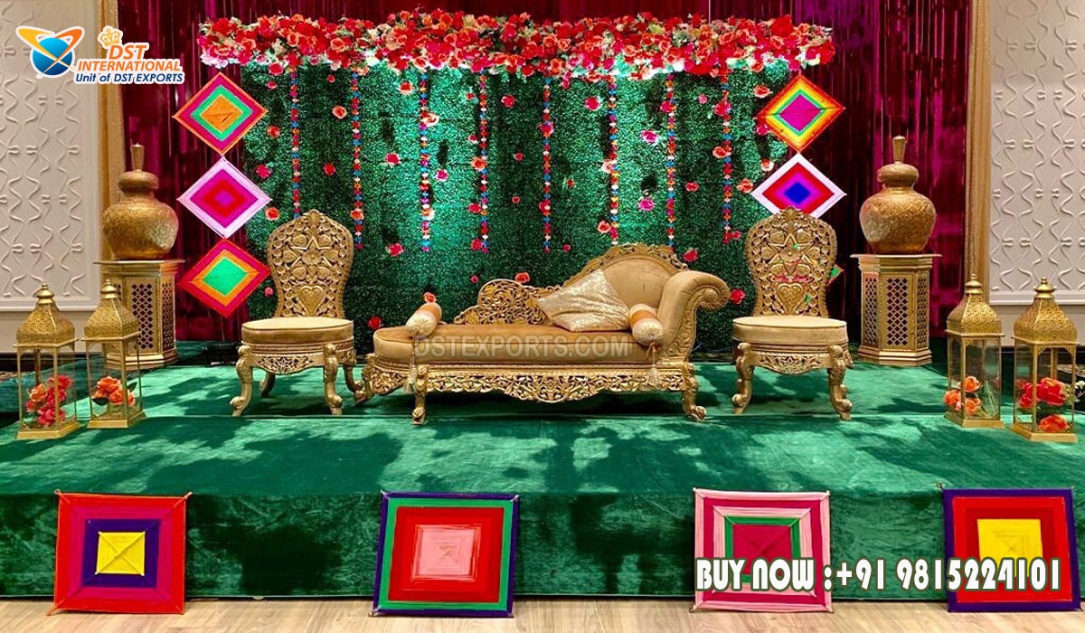 Golden Mehndi Stage Sofa Set For Sale