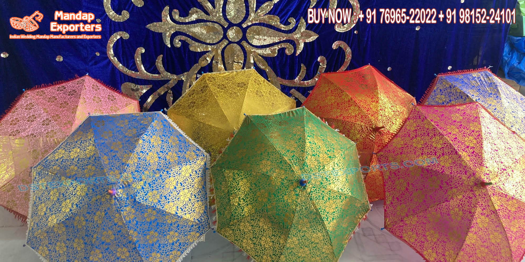 Designer Gold Printed Umbrellas For Event Decoration