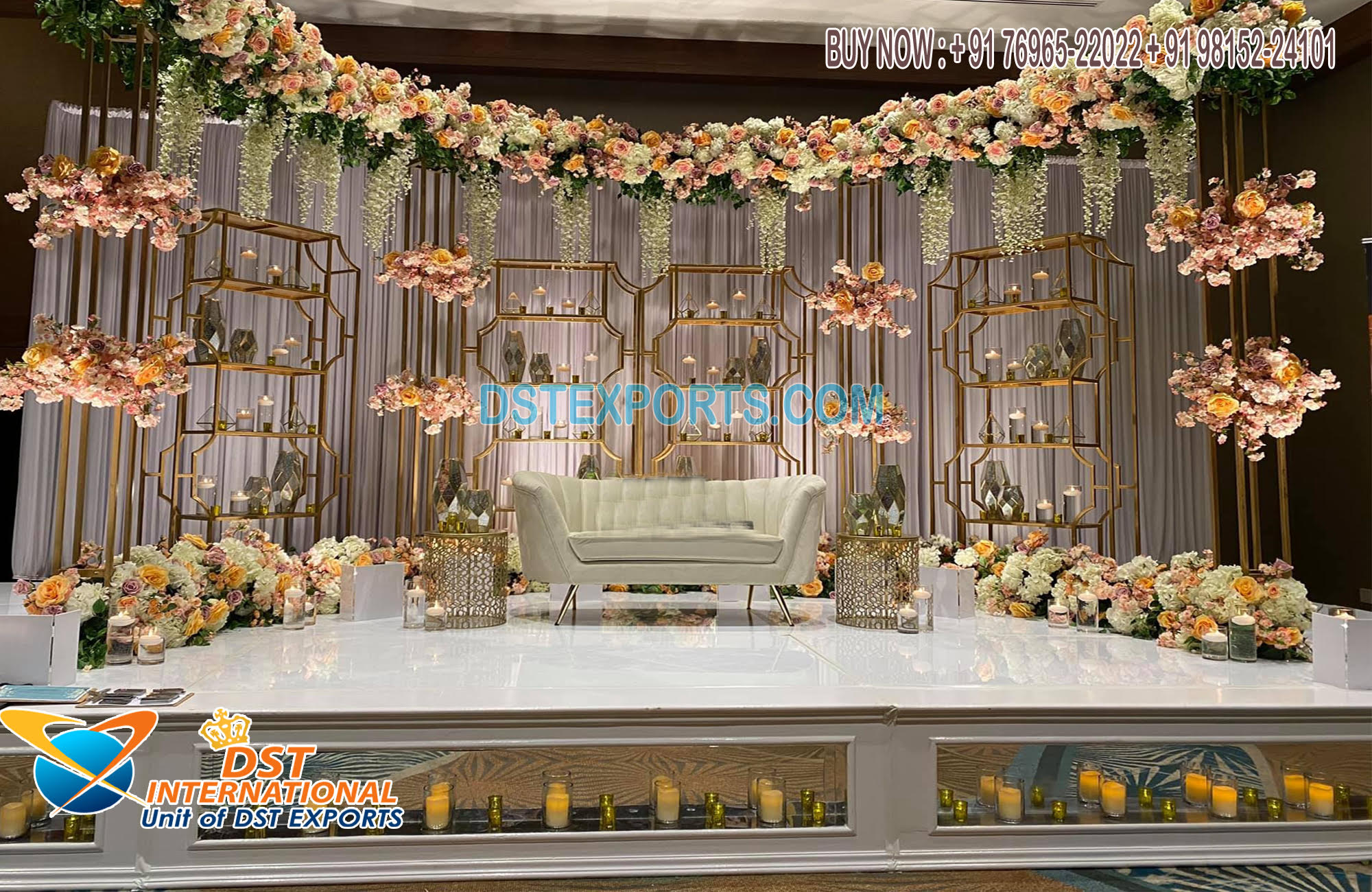 Stylish Wedding Candlelit Stage With Flower Decoration