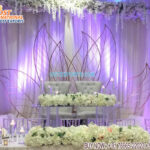 Wedding Reception Stage Metal Leaf Backdrop Setup