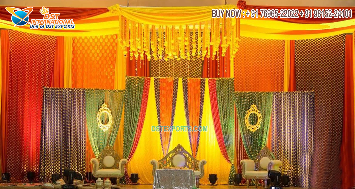 Royal Wedding Mehndi Stage Colorful Drapes