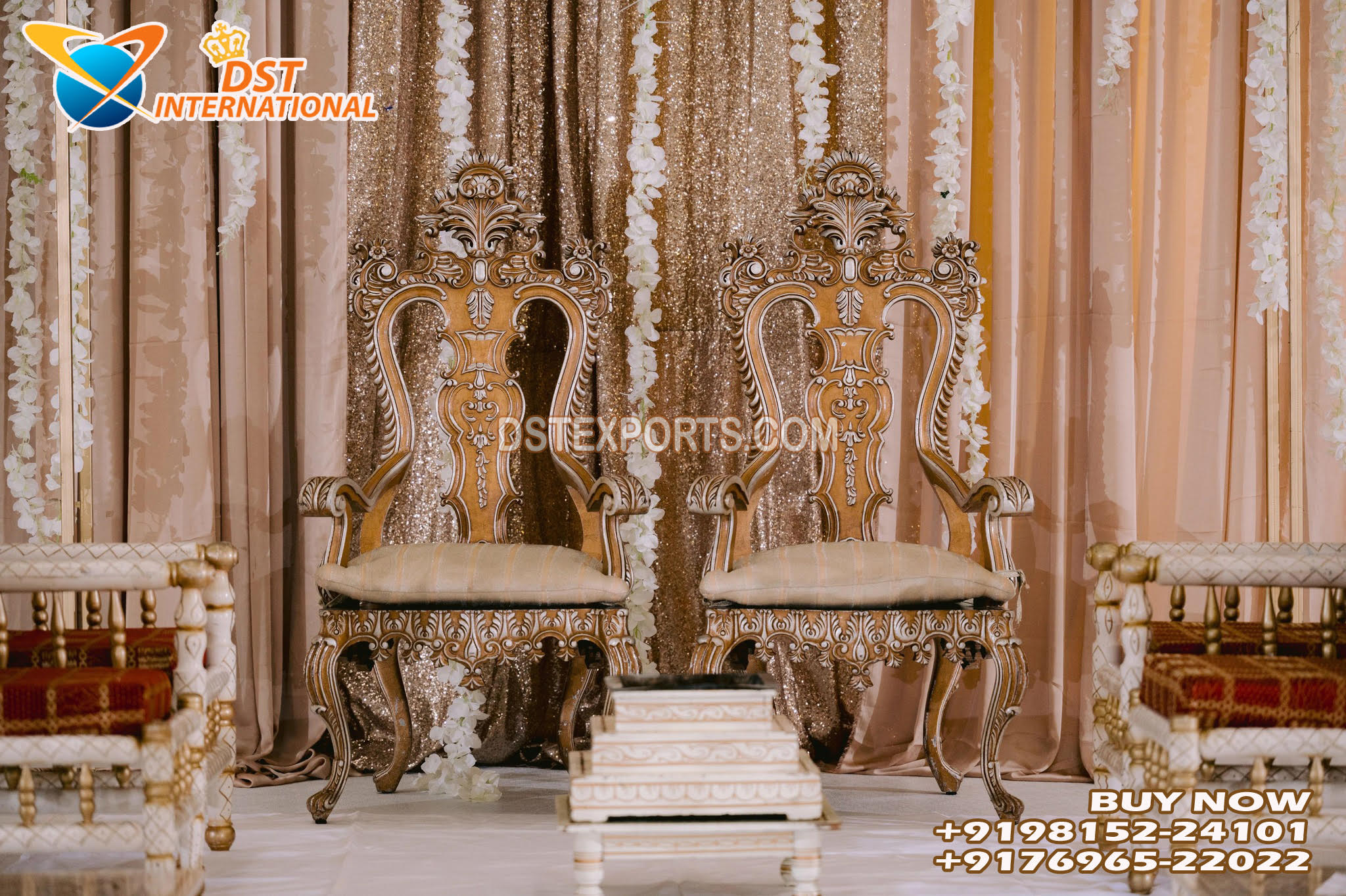 Heavy Carved Wedding Stage Bride Groom Chairs