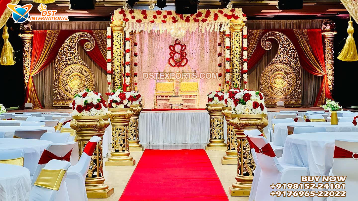 Elegant Event Wedding Golden Carved Mandap Decor