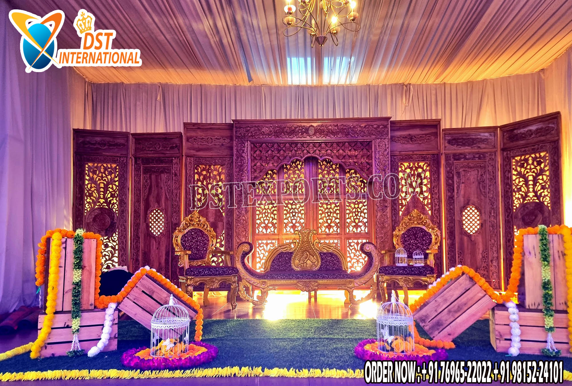 Mughal Theme Wooden Backdrops For Wedding Stage