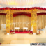 "Royal Gujarati Wedding Mandap with intricately carved wooden Ganesha pillars, golden finish, floral canopy, and stage setup for traditional Hindu ceremonies in USA."